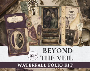 Beyond the Veil Waterfall Folio Kit, Victorian Spiritualist Junk Journal, Haunted Ephemera, Occult Trifold Halloween Printable