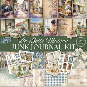 kit de journal indésirable des maisons françaises vintage, éphémères vintage La Belle Maison, téléchargement numérique shabby chic, aquarelle de maison de campagne, étiquettes