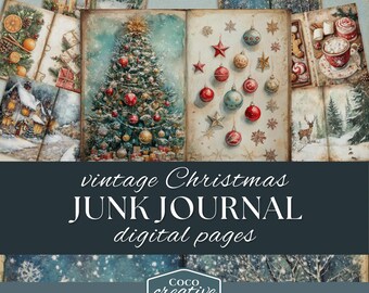 Vintage Christmas Junk Journal Pages, 8 Watercolor Holidays Kit, Winter Wonderland Paper Craft, Digital Merry Christmas Scrapbooking