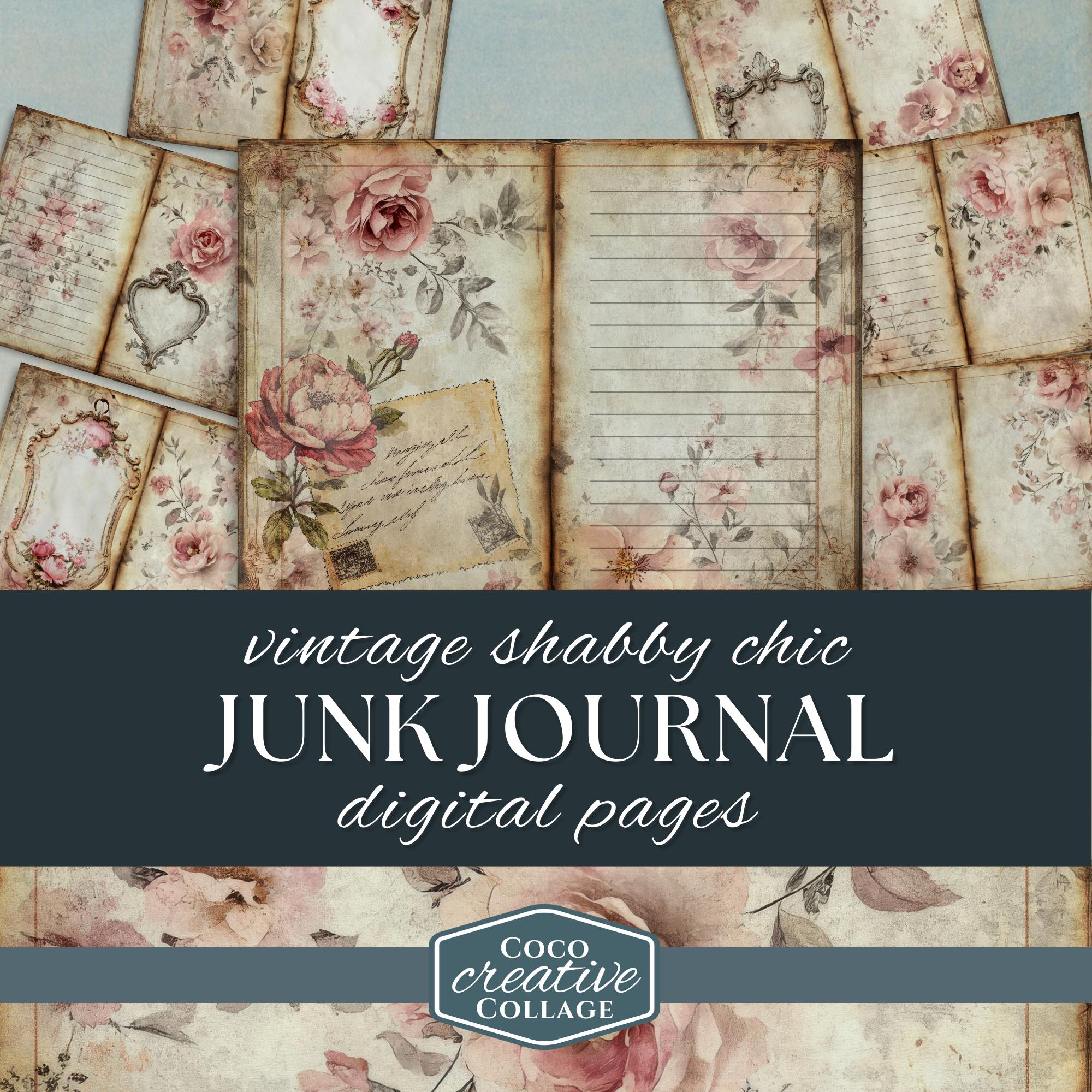 Vintage Shabby Roses Junk Journal Pages, Pink Shabby Chic Papers Kit ...