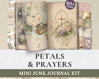 Petals & Prayers Starter Junk Journal Kit | KJV Prayer Printables | Faith Floral Cottagecore Ephemera