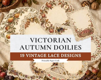Victorian Autumn Doilies Printable, Orchard Fruit Fussy Cuts, Vintage Paper Lace Ephemera, Fall Junk Journal Digital Download