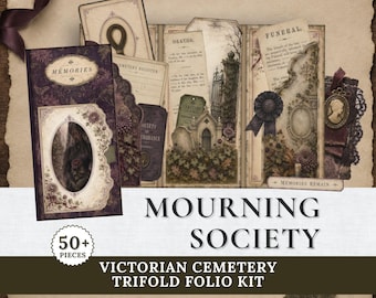 The Mourning Society Trifold Folio Kit, Victorian Junk Journal, Gothic Cemetery Printable, Ephemera Paper Craft, Digital Download