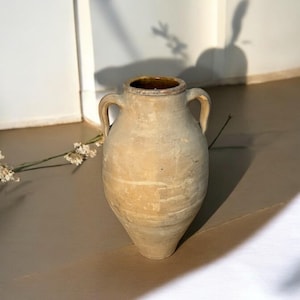 Turkish Terracotta vase, Turkish Olive Jar, Rustic, Glazed Pottery, Vintage Vase, Primitive Jug, Wabi Sabi Vase, Home Gift, Historic Vessel
