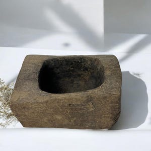 Rustic Antique Wood Mortar: Farmhouse Kitchen Decor (16.1x7.9 in)