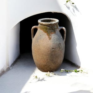 Turkish Terracotta vase, Turkish Olive Jar, Rustic, Glazed Pottery, Vintage Vase, Primitive Jug, Wabi Sabi Vase, Home Gift, Historic Vessel