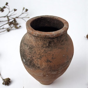 Turkish Terracotta vase, Turkish Olive Jar, Rustic, Glazed Pottery, Vintage Vase, Primitive Jug, Wabi Sabi Vase, Home Gift, Historic Vessel
