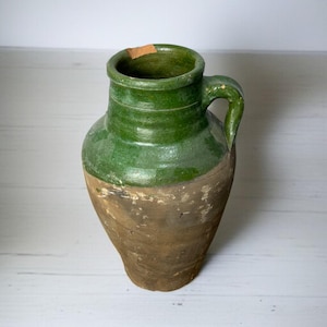 Turkish Terracotta vase, Turkish Olive Jar, Rustic, Glazed Pottery, Vintage Vase, Primitive Jug, Wabi Sabi Vase, Home Gift, Historic Vessel