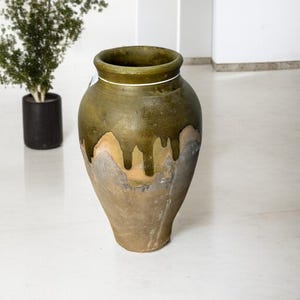 Turkish Terracotta vase, Turkish Olive Jar, Rustic, Glazed Pottery, Vintage Vase, Primitive Jug, Wabi Sabi Vase, Home Gift, Historic Vessel