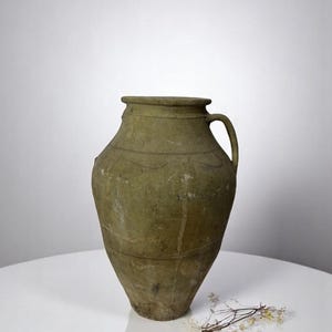 Turkish Terracotta vase, Turkish Olive Jar, Rustic, Glazed Pottery, Vintage Vase, Primitive Jug, Wabi Sabi Vase, Home Gift, Historic Vessel
