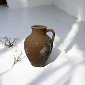 Glazed Handmade 1960s Vintage Turkish Terracotta Vase, Vintage Pottery Clay Flower Pot, Vintage Vase For Home Decor, Glazed Vase, Home Vase
