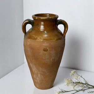 Turkish Terracotta vase, Turkish Olive Jar, Rustic, Glazed Pottery, Vintage Vase, Primitive Jug, Wabi Sabi Vase, Home Gift, Historic Vessel