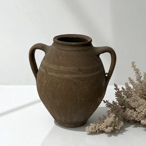 Handmade Glazed Terracotta Vase: 1960s Turkish Pottery, Wabi Sabi Decor