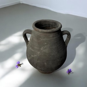 Turkish Terracotta vase, Turkish Olive Jar, Rustic, Glazed Pottery, Vintage Vase, Primitive Jug, Wabi Sabi Vase, Home Gift, Historic Vessel
