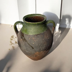 Glazed Handmade 1960s Vintage Turkish Terracotta Vase, Vintage Pottery Clay Flower Pot, Vintage Vase For Home Decor, Glazed Vase, Home Vase