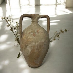 Glazed Handmade 1960s Vintage Turkish Terracotta Vase, Vintage Pottery Clay Flower Pot, Vintage Vase For Home Decor, Glazed Vase, Home Vase