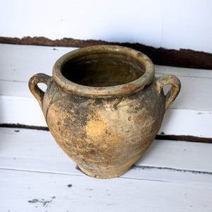 Turkish Terracotta vase, Turkish Olive Jar, Rustic, Glazed Pottery, Vintage Vase, Primitive Jug, Wabi Sabi Vase, Home Gift, Historic Vessel