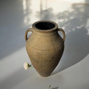Turkish Terracotta vase, Turkish Olive Jar, Rustic, Glazed Pottery, Vintage Vase, Primitive Jug, Wabi Sabi Vase, Home Gift, Historic Vessel
