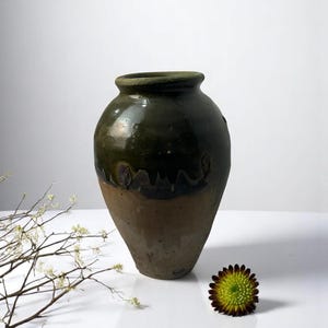Glazed Handmade 1960s Vintage Turkish Terracotta Vase, Vintage Pottery Clay Flower Pot, Vintage Vase For Home Decor, Glazed Vase, Home Vase