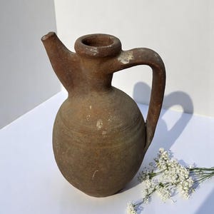 Glazed Handmade 1950s Vintage Turkish Terracotta Vase, Vintage Pottery Clay Flower Pot, Vintage Vase For Home Decor, Glazed Vase, Home Vase