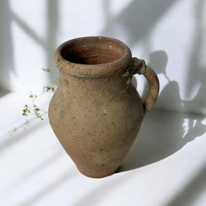Glazed Handmade 1960s Vintage Turkish Terracotta Vase, Vintage Pottery Clay Flower Pot, Vintage Vase For Home Decor, Glazed Vase, Home Vase