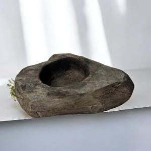 Antique Wood Mortar: Rustic Farmhouse Kitchen Decor (16.1 in x 7.9 in)
