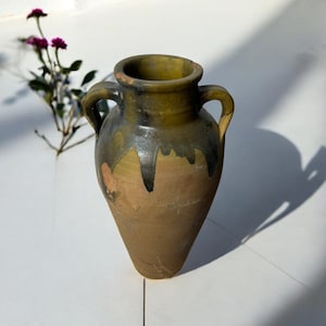 Turkish Terracotta vase, Turkish Olive Jar, Rustic, Glazed Pottery, Vintage Vase, Primitive Jug, Wabi Sabi Vase, Home Gift, Historic Vessel
