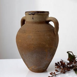 Turkish Terracotta vase, Turkish Olive Jar, Rustic, Glazed Pottery, Vintage Vase, Primitive Jug, Wabi Sabi Vase, Home Gift, Historic Vessel