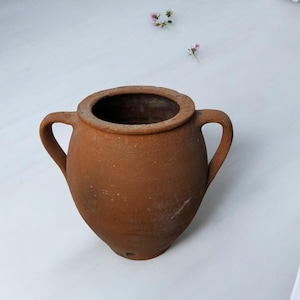 Glazed Handmade 1960s Vintage Turkish Terracotta Vase, Vintage Pottery Clay Flower Pot, Vintage Vase For Home Decor, Glazed Vase, Home Vase