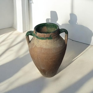 Turkish Terracotta vase, Turkish Olive Jar, Rustic, Glazed Pottery, Vintage Vase, Primitive Jug, Wabi Sabi Vase, Home Gift, Historic Vessel