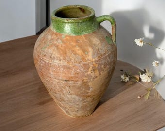Vintage Turkish Terracotta Pitcher Vase: Handmade Rustic Decor