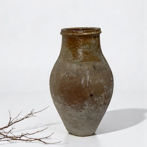 Glazed Handmade 1960s Vintage Turkish Terracotta Vase, Vintage Pottery Clay Flower Pot, Vintage Vase For Home Decor, Glazed Vase, Home Vase