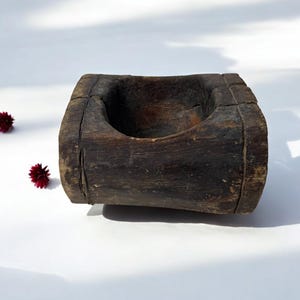 Rustic Antique Wood Mortar: Vintage Farmhouse Decor (16.1 in x 7.9 in)