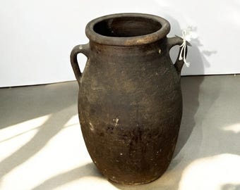 Turkish Terracotta Vase: Rustic Glazed Pottery, Wabi Sabi Home Decor