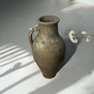 Turkish Terracotta vase, Turkish Olive Jar, Rustic, Glazed Pottery, Vintage Vase, Primitive Jug, Wabi Sabi Vase, Home Gift, Historic Vessel