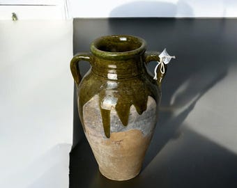 Old Turkish Terracotta Vase: Handmade Vintage Pitcher with Handles