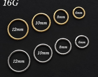 Pendiente de aro retorcido de 16G, aro nasal con cierre de clic, aro trenzado para cartílago, aro para hélix, tragus y concha, joyería minimalista para piercings