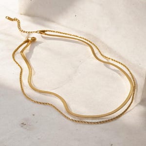 18K ゴールドメッキ フラット スネーク チェーン レイヤー ネックレス ステンレス ロープ チェーン レディース トレンディ ペンダント ネックレス ファッション ジュエリー ギフト