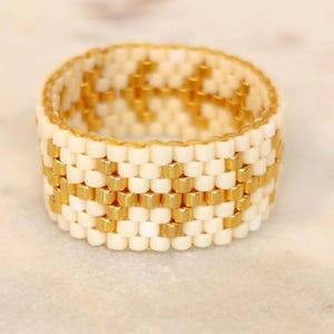 Anello fatto a mano con perline placcate in oro 24K/ Anello con perline Miyuki/ Anello fatto a mano/ Regalo per lei