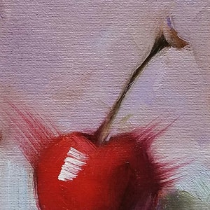 Miniature Original Oil Painting, Cherry, Easel Art, Wall Decor, Kitchen Art, Food Art, Small Format, Free Shipping, Cherry Painting