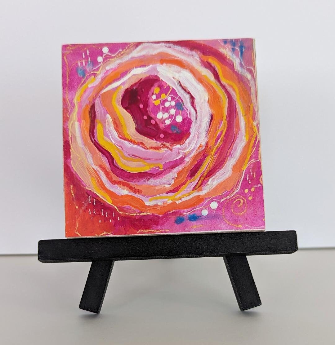 Miniature Abstract Floral Painting, Small Art, 3 X 3, Whimsical ...