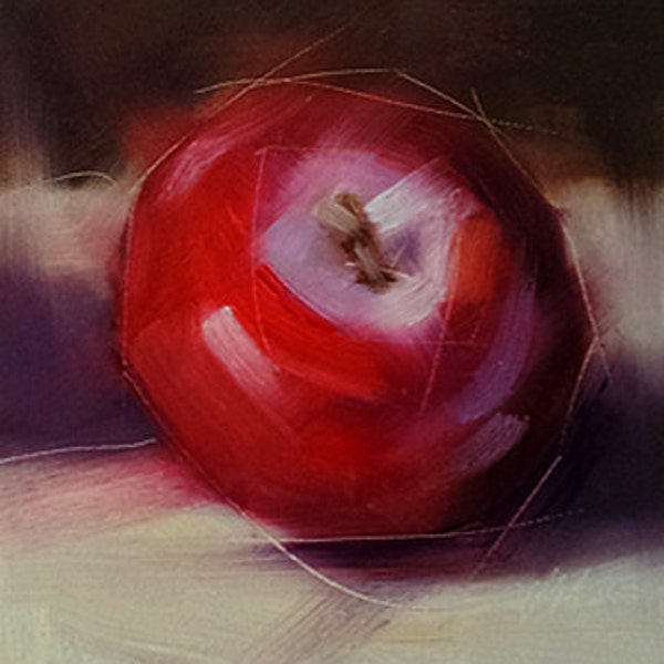 Small Oil Painting, Red Plum, Daily Painting, Food Fine Art, Unframed Art