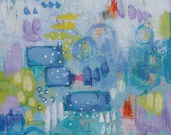 Original Acrylic and Mixed Media Painting, Whimsical Painting, Garden Painting, Abstract. 5 x 7 Inches, Work on Paper, Free Shipping