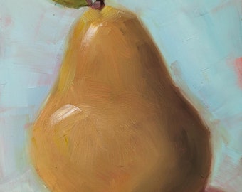 Original 5 x 7 Oil Painting, Pear Painting, Fruit Painting, Contemporary Still Life, Free Shipping