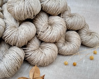 Natural linen sport weight (light dk) yarn, undyed, knitting crochet macrame weaving yarn.