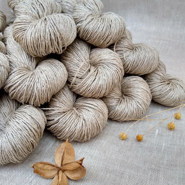 Natural linen sport weight (light dk) yarn, undyed, knitting crochet macrame weaving yarn.