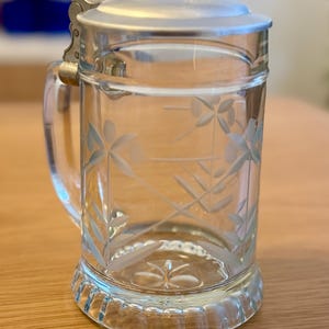 Beautiful Vintage Glass Pewter Lidded Beer Stein