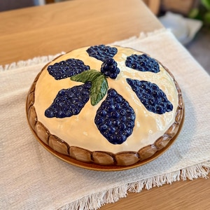 Vintage Ceramic Blueberry Pie Plate with Lid - Portugal Baking Dish