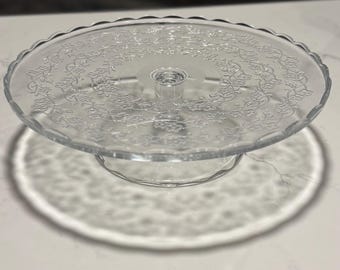 Vintage Pedestal Glass Cake Stand with Ruffle Rim, Large 11.5&quot; Flower Stamped Design