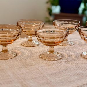 Set of 6  Vintage Block Optic Pink Depression Glass Tall Sherbets/Champage Coups by Anchor Hocking